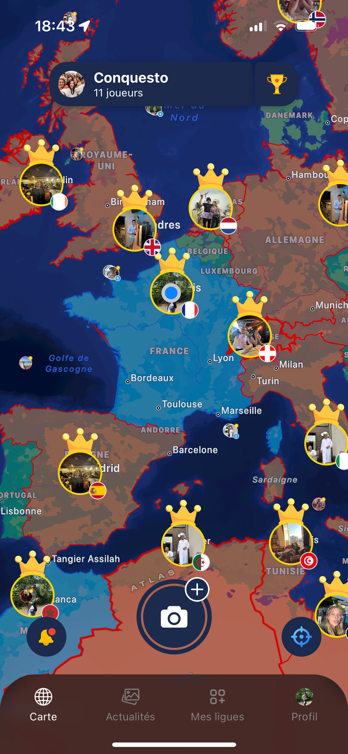 Carte des territoires en mode ligue